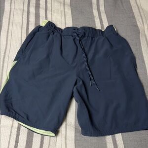 Gray Blue Athletic Swim Suit with Lime Accents